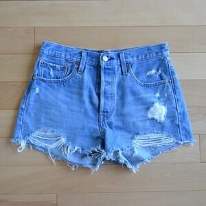 Levis Premium 501 Cutoff Shorts Big E Button Fly Blue Denim Medium Wash 28